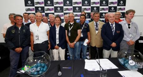 Photo Caption: The 18 Chefs d’Equipe pictured at the draw for the first competition in the Furusiyya FEI Nations Cup™ Jumping Final which begins tomorrow afternoon at the Real Club de Polo in Barcelona, Spain. Pictured (L to R): Kurt Gravemeier (BEL), Jean Maurice Bonneau (BRA), Stevie Macken (AUS), Thomas Istinger (AUT), Mark Laskin (CAN), Philippe Guerdat (FRA), Rob Hoekstra (GBR), Mauricio Ruiz (COL), Robert Splaine (IRL), Rob Ehrens (NED), Hirokazu Higashira (JPN), William Meeuws (QAT), Rogi