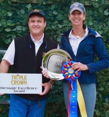 Triple Crown Florida Representative Craig Bernstein (left) awarded Shannon Dueck (right) with the Triple Crown Dressage Excellence Award at the Adequan Global Dressage Festival