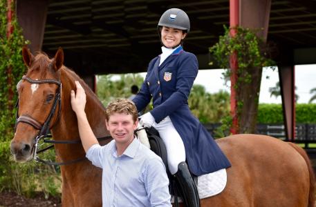 Kevin Kohmann of Diamante Farms trains Natalie Pai and Unlimited to claim the Reserve Championship in the Brentina Cup at the 2017 Dutta Corp. U.S. Dressage Festival of Champions in Gladstone, New Jersey 